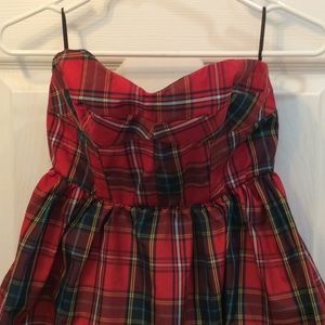 Ardene Red Plaid Strapless Sweetheart Dress XS